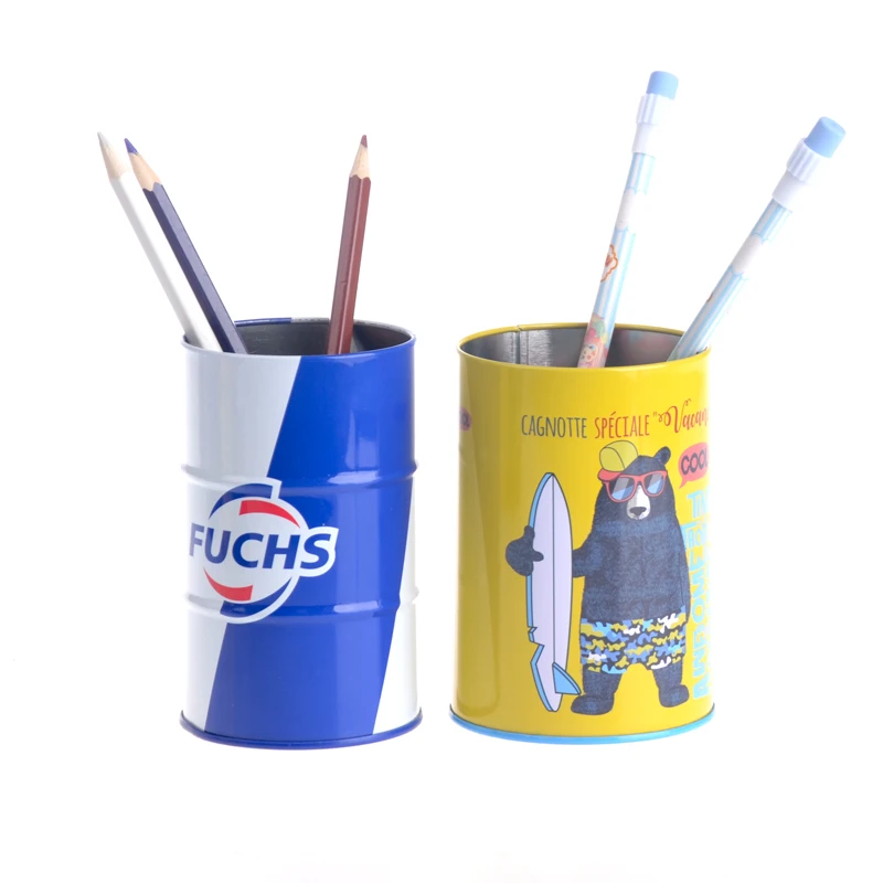 
oil drum shape cool metal tin pencil holder 
