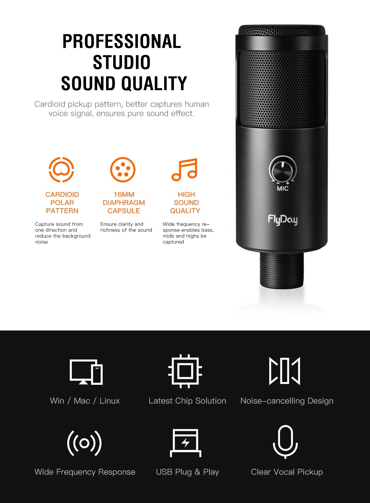 OEM Wholesale Professional USB Condenser Microfone Desktop Computer Streaming Microphone F3