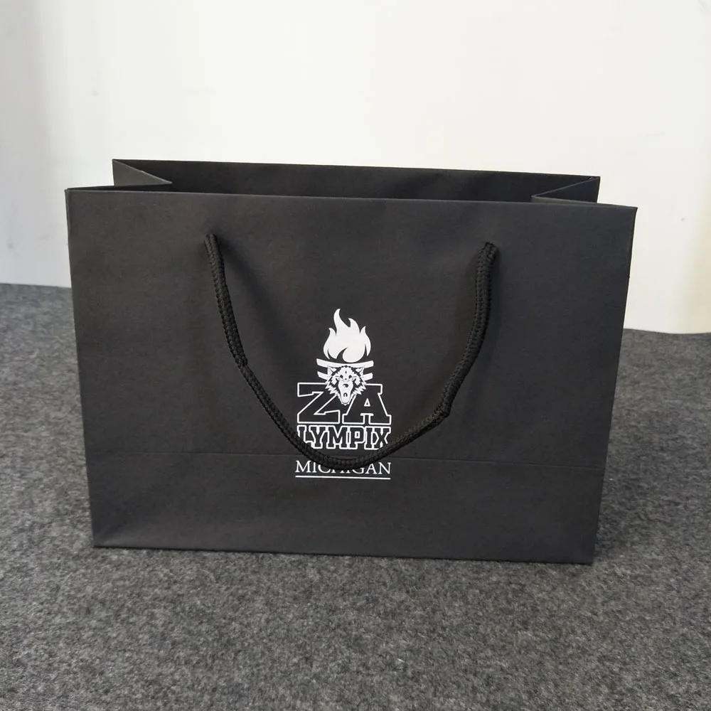 Custom print shopping paper bags with your own logo carrier black craft gift paper shopping bag with logo