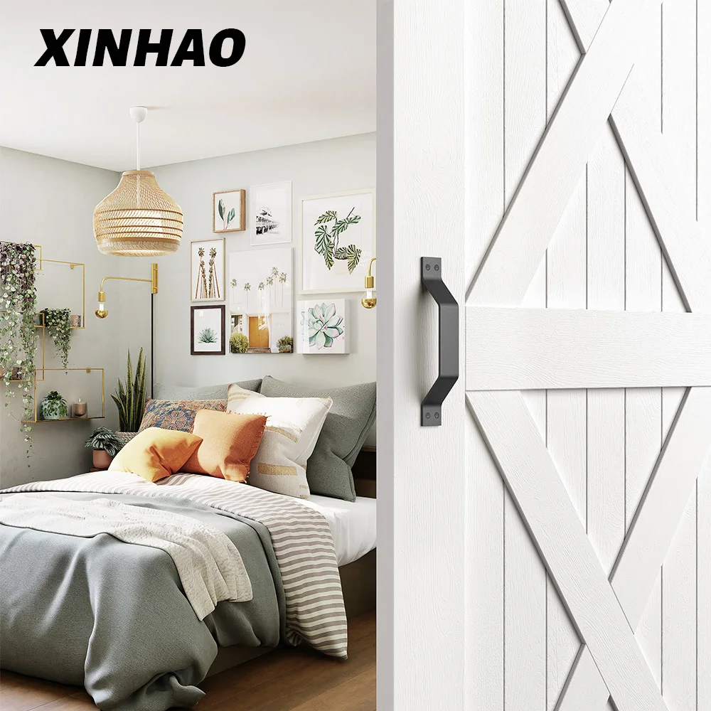 Rustproof Barn Door Cast Iron Pull Handle for Wooden Sliding Door Cabinet Pull,door & Window Handles Graphic Design Steel Black
