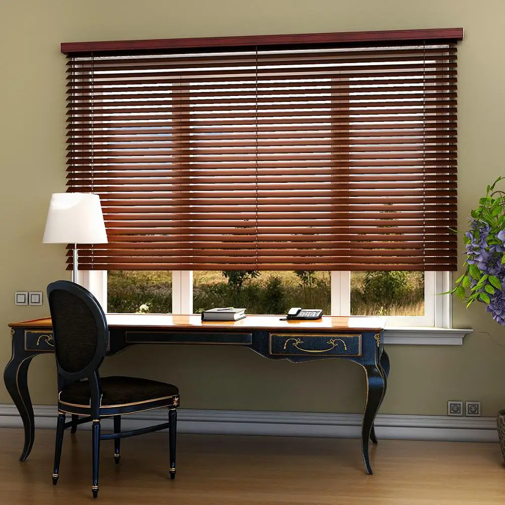 
35mm Timber Venetian Automated Wooden Day Night Shutter Slat Blinds 