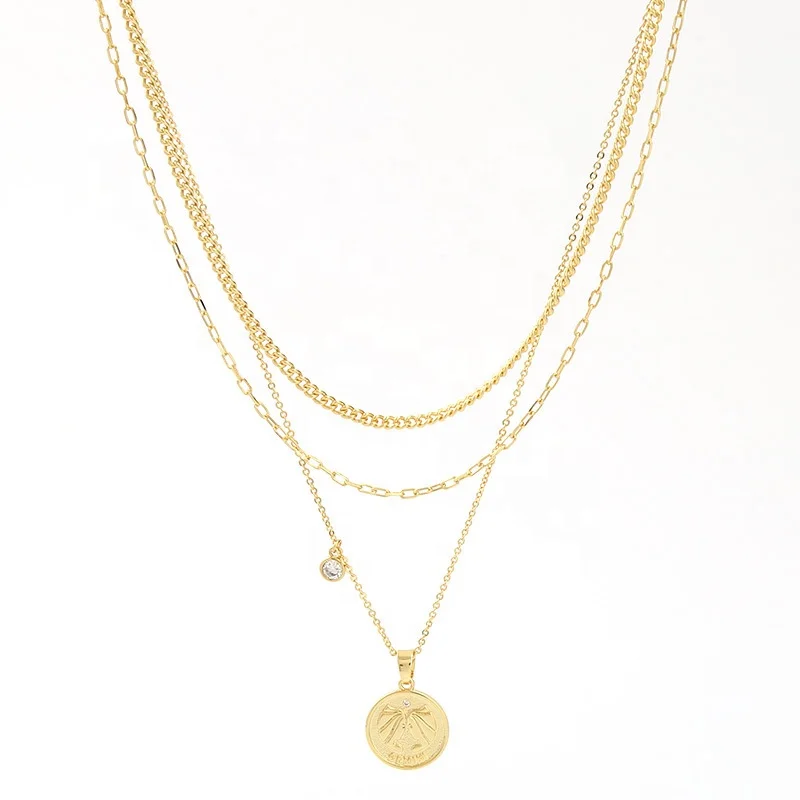 Зодиакальная монета двойная сторона кулон ожерелье роскошное 18K золото изысканное