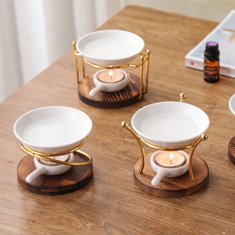 Wholesale Ceramic Wax Candle Warmer Oil Burner, Essential Oil Tealight Candle Melt Holder Incense Burner With White Ceramic Tray