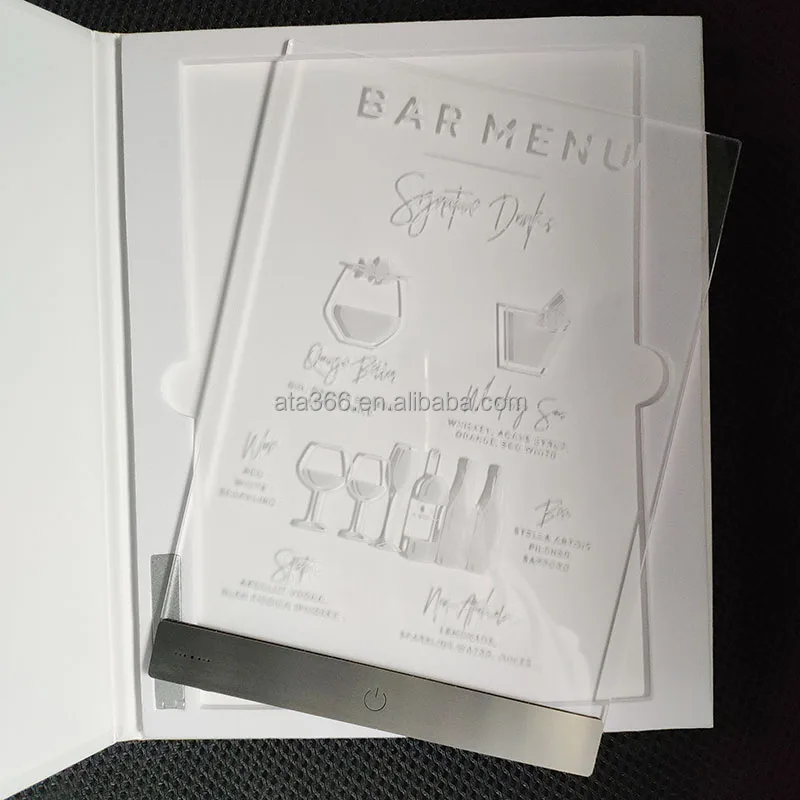 10 Custom LED Type C Recharged battery LED Music Acrylic Restaurant Menu LED Bar Menu with Gift box Neon Restaurant Menu Display