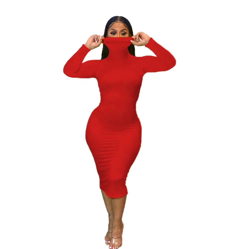 Winter Autumn Products 2024 Clothes Women Bodycon High Collars Dresses Women