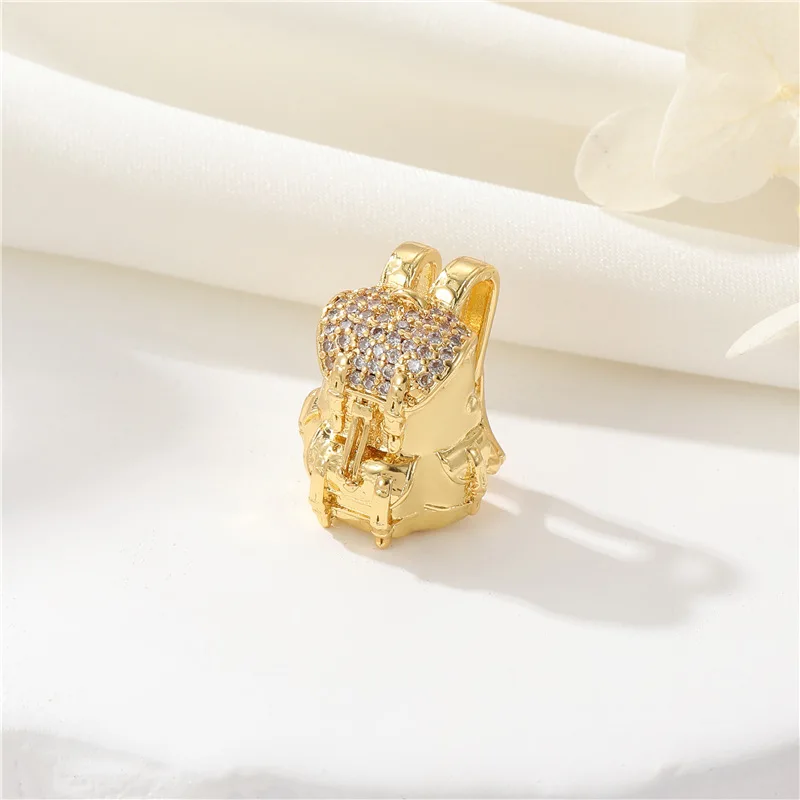 DIY Jewelry Findings 14K Gold Plated Zircon  School Bag Helmet Creative Suga Pendant Necklace Bracelet Jewelry Making Charms