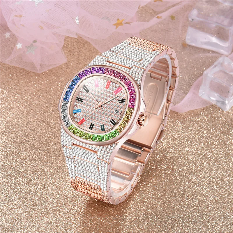 Hip Hop Diamond Mens Fashion Luxury Brand Date Quartz Watch Wholesale diamond watches