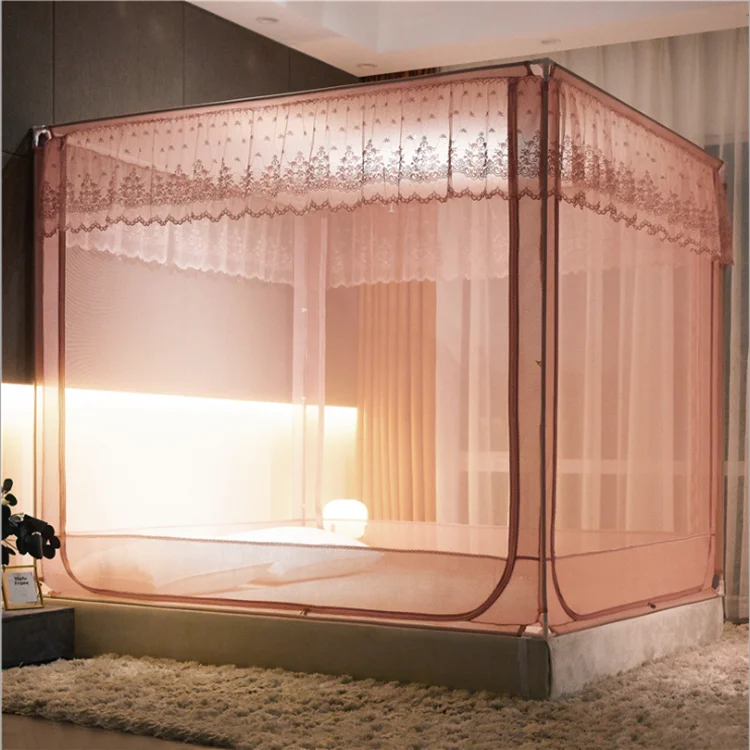 Bed type full bottom iron support back to bottom anti falling three door mosquito net for bed adults zipper gauze mosquito net
