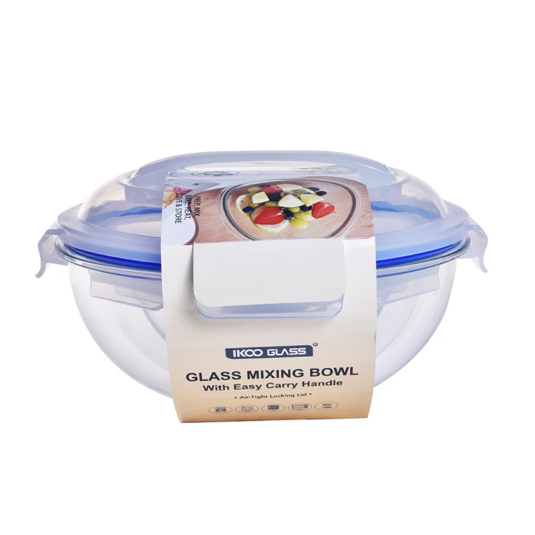 On the go high borosilicate glass mixing bowls set salad bowl with handle