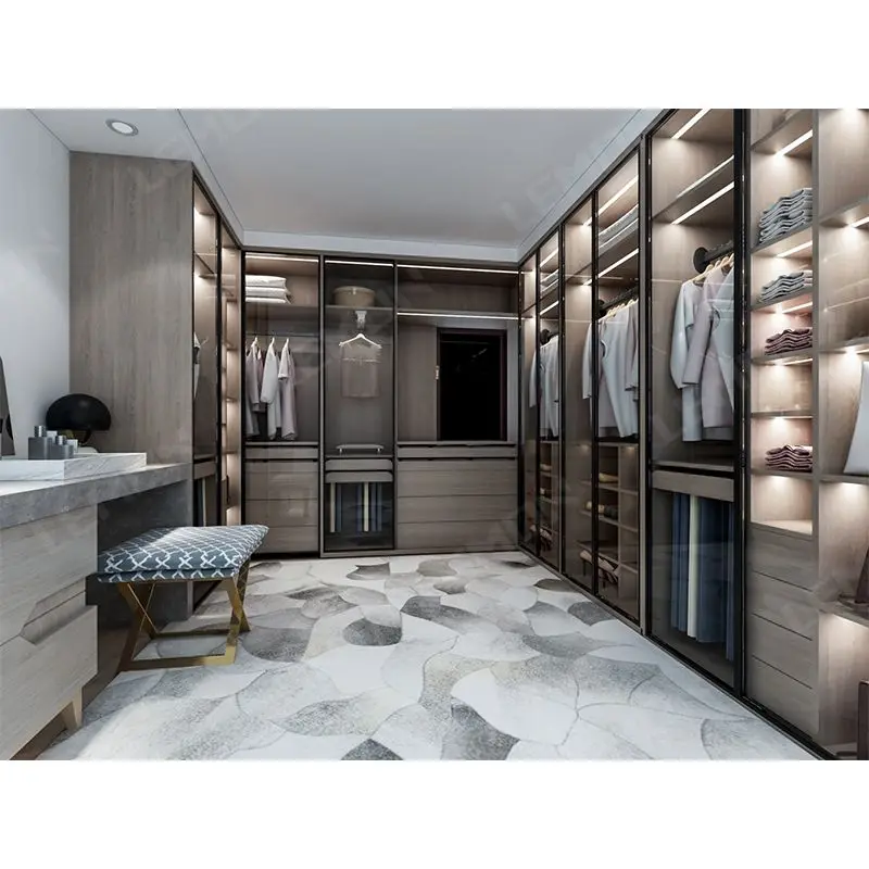 Cheap price room closet fashionable wardrobe sets walking modern cabinet wardrobe modern glass door walkin closet