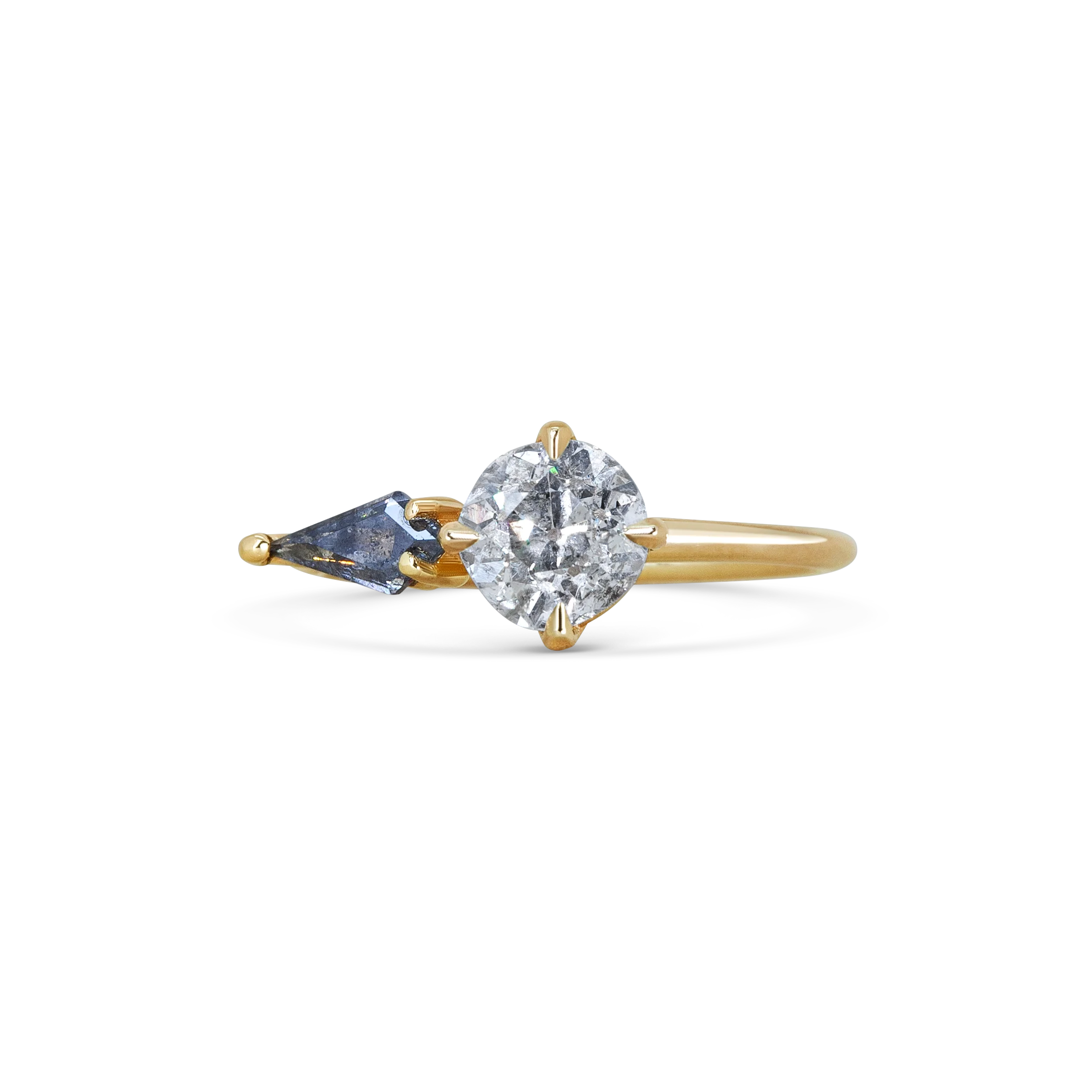 Firstmadam Custom 18k Gold  with 1ct GIA Certified Old Mine Cut Diamond and 0.27ct Salt Pepper Kite Shaped Diamond Ring