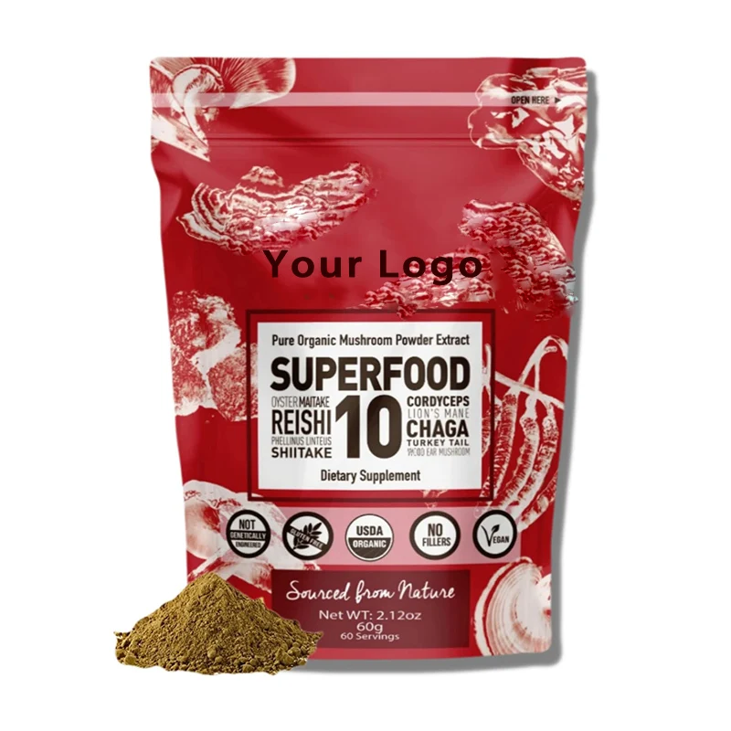 10 In 1 Mushroom Blend Powder 14x Stronger 100% Pure Immunity Booster-Lions Mane, Reishi, Cordyceps, Chaga, Turkey Tail, Maitake