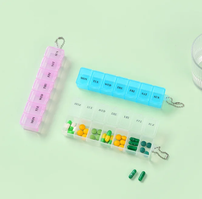 Promotional medical box for 7 days / 7 Compartment Plastic Medicine Pill Organizer / 1 Week Pill Box