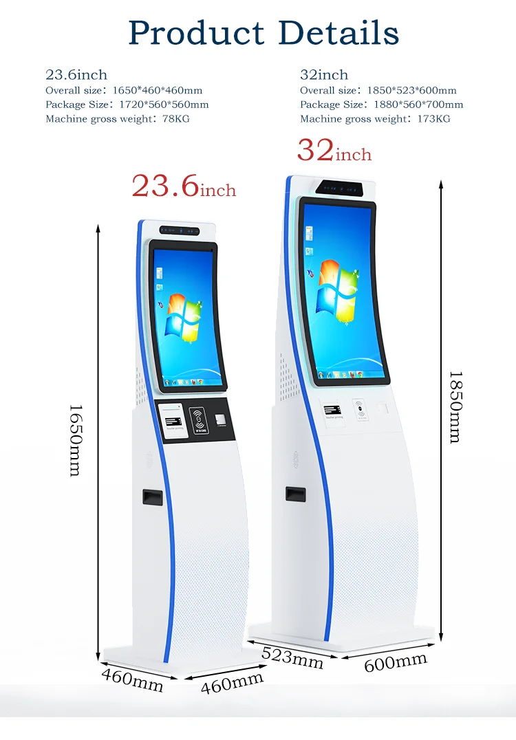 23.6 32 inch self service order payment curved touch screen kiosk barcode scanner kiosk for chain store restaurant