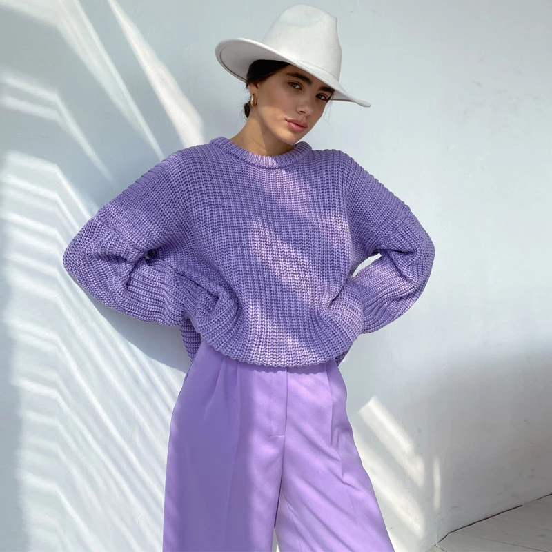 New fashion womens vintage contracted leisure round neck plus size sweater