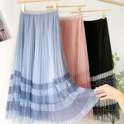 Wholesale Fashion Skirts Women Solid Color Custom Print A-line Full Long Pleated Skirt For Women