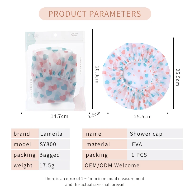 LMLTOP Customizable Logo Waterproof Thickening Clear Bathing Cap Hair Dry Travel Custom Disposable Plastic Eva Shower Cap SY800