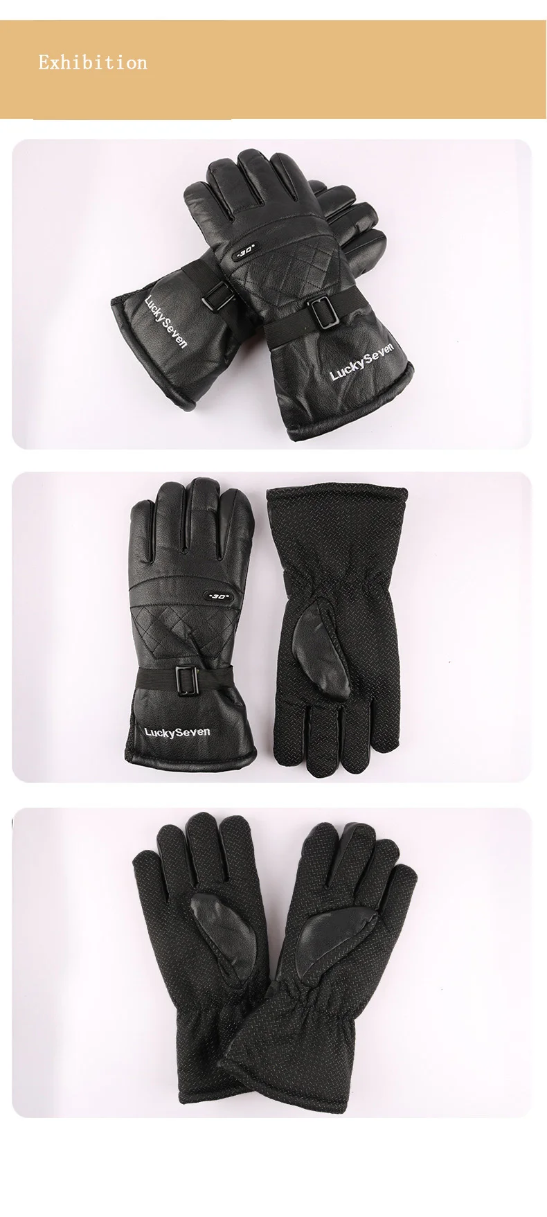 Winter winter anti-slip padded black leather leather warm leather gloves for men and women for motorcycle riding