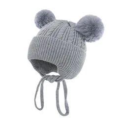 Double Pompom Hat Winter Knitted Kids Baby Girl Hat Warm Thicker Children Infant Beanie Cap Bonnet D471-1