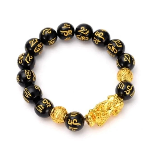 
Wholesale Charm Lucky Fortune Natural Feng Shui Black Obsidian Pixiu Bracelet For Men and Women 