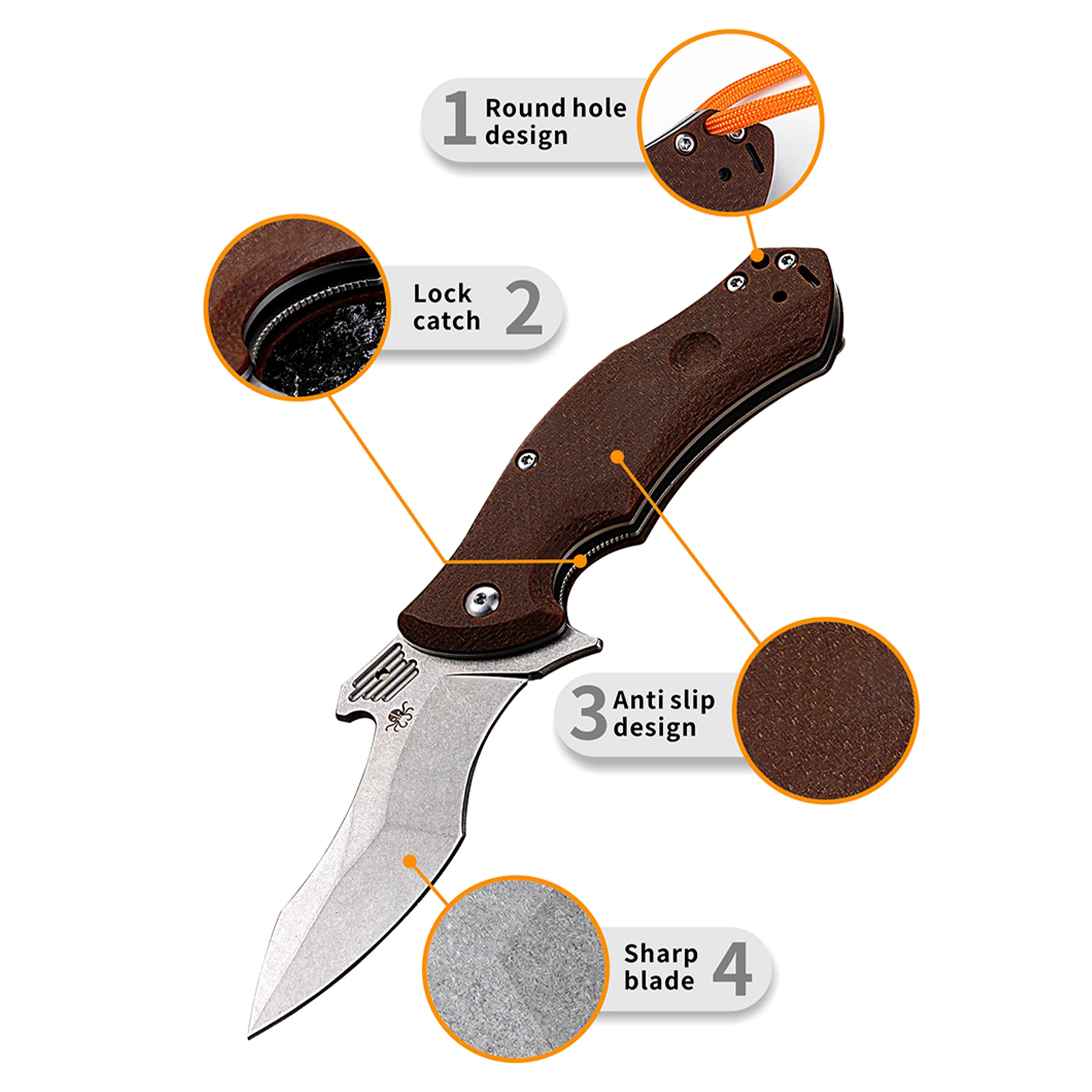 High Quality S35VN Steel Blade EDC Knife Outdoor Tool Folding Pocket Knife with Brown Linen Micarta Handle