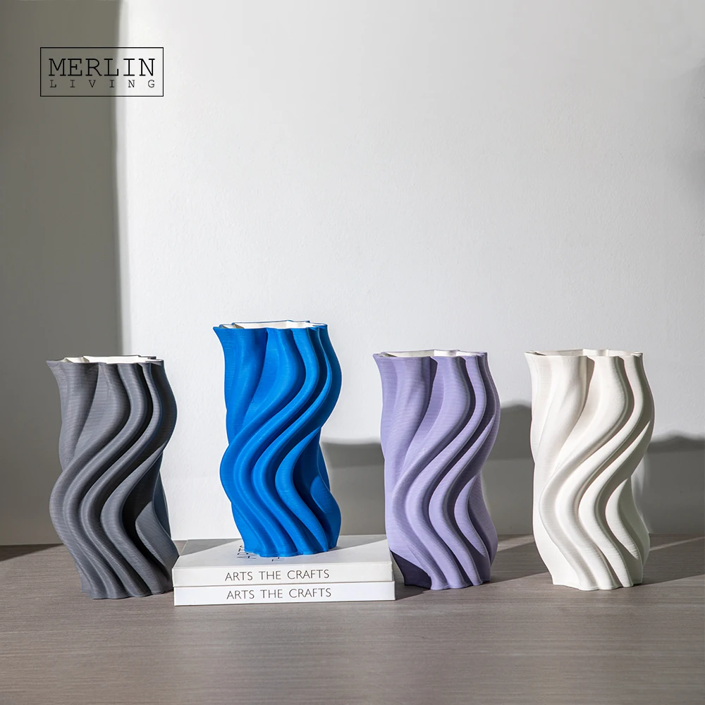 Merlin Living 3D Printing Vase Decoration Modern Abstract Curved River Ripple Nordic Vase Chaozhou Ceramic Factory Custom OEMODM