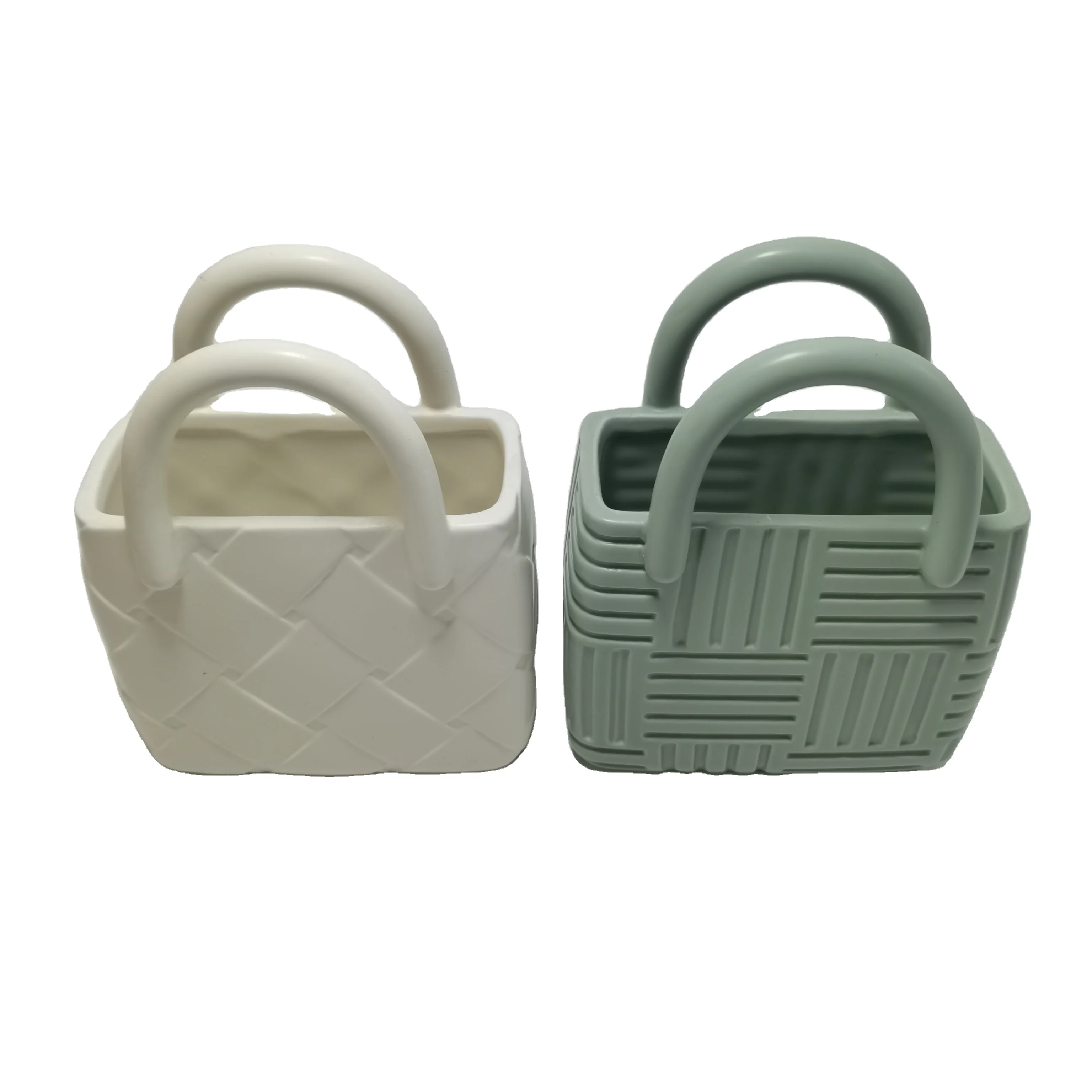 Light Luxury Living Room Decoration white Color Creative Handbag shape Water Storage matte Ceramic Vase