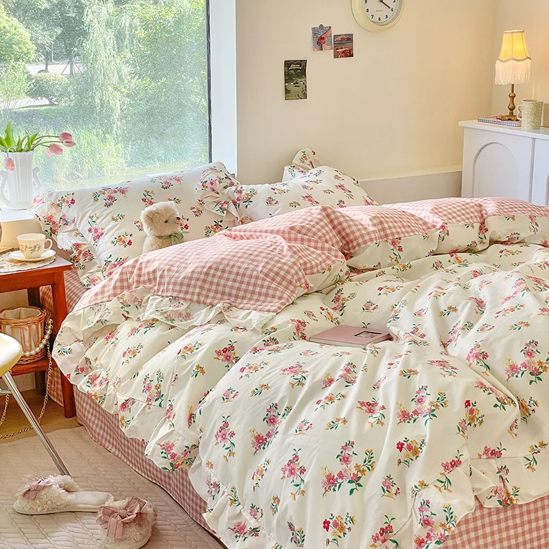 Wholesale Soft Beautiful Floral Bedding Cotton Reversible Duvet Cover with Pillowcases