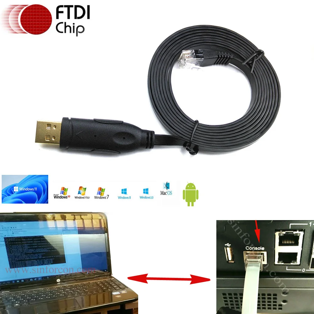 FTDI Console Cable  USB RS232 RJ45 Rollover Flat Noodle Kabel  for 1841 2811 2950 PUTTY Hypertrm Routers  Config Cable