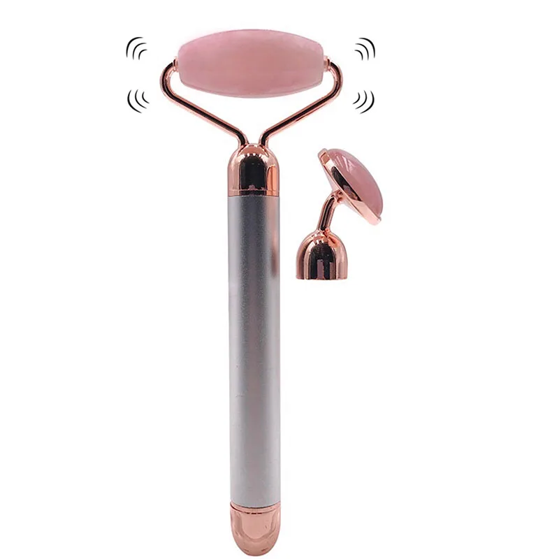 New 2 in 1 Electric Vibrating Quartz Roller Rose Jade Facial Massager for Women Skincare electric