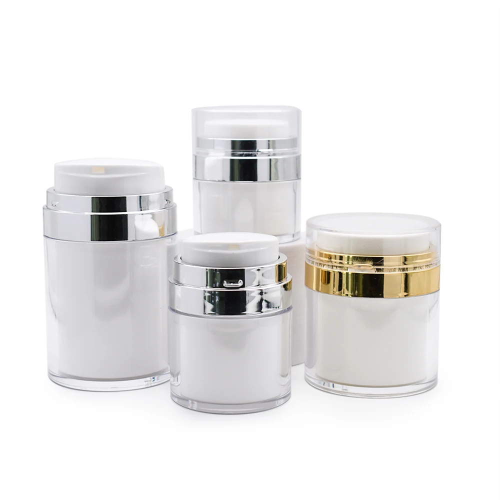 Cosmetic packaging 15ml 30ml 50ml gold silver airless pearl white airless pump cream jar lotion containers