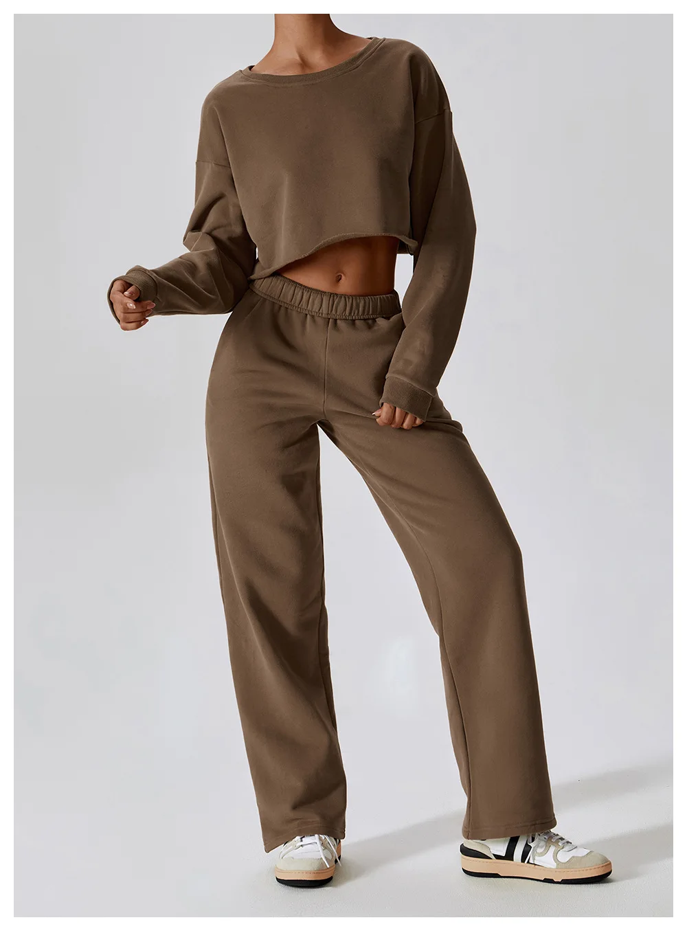 Wholesale Fitness Yoga Wear Sweat Suits Sport Set Long Sleeved Gym Crop Top Jogging Suits Women