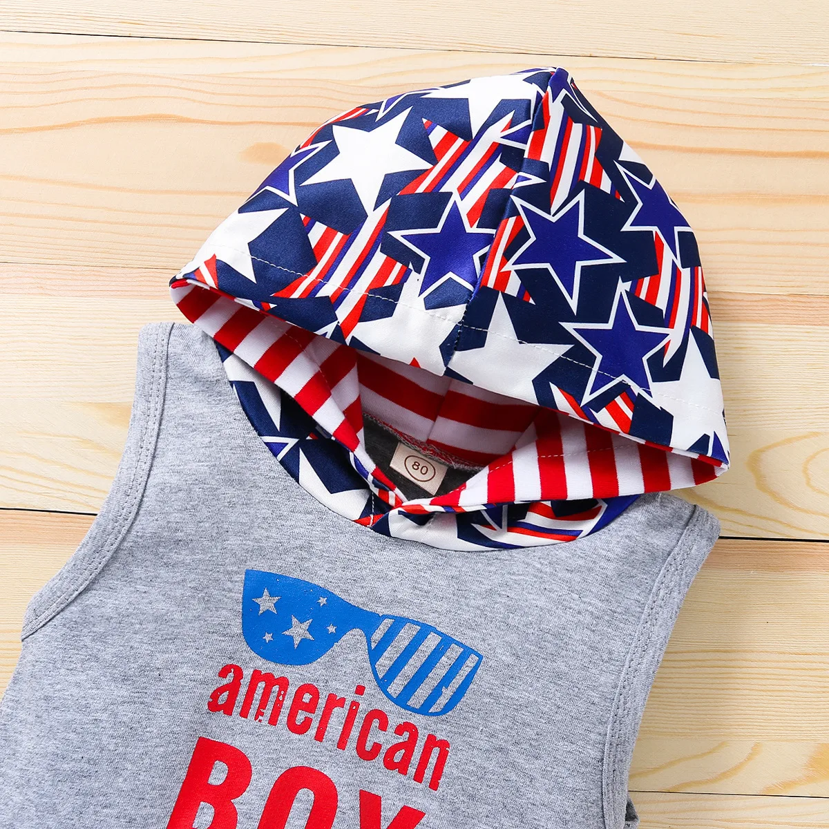 Baby Clothes Summer American Toddler Boys Stripe Star Hooded T-shirt Shorts 2 Pcs Outfits Independence Day Boys Clothing Sets