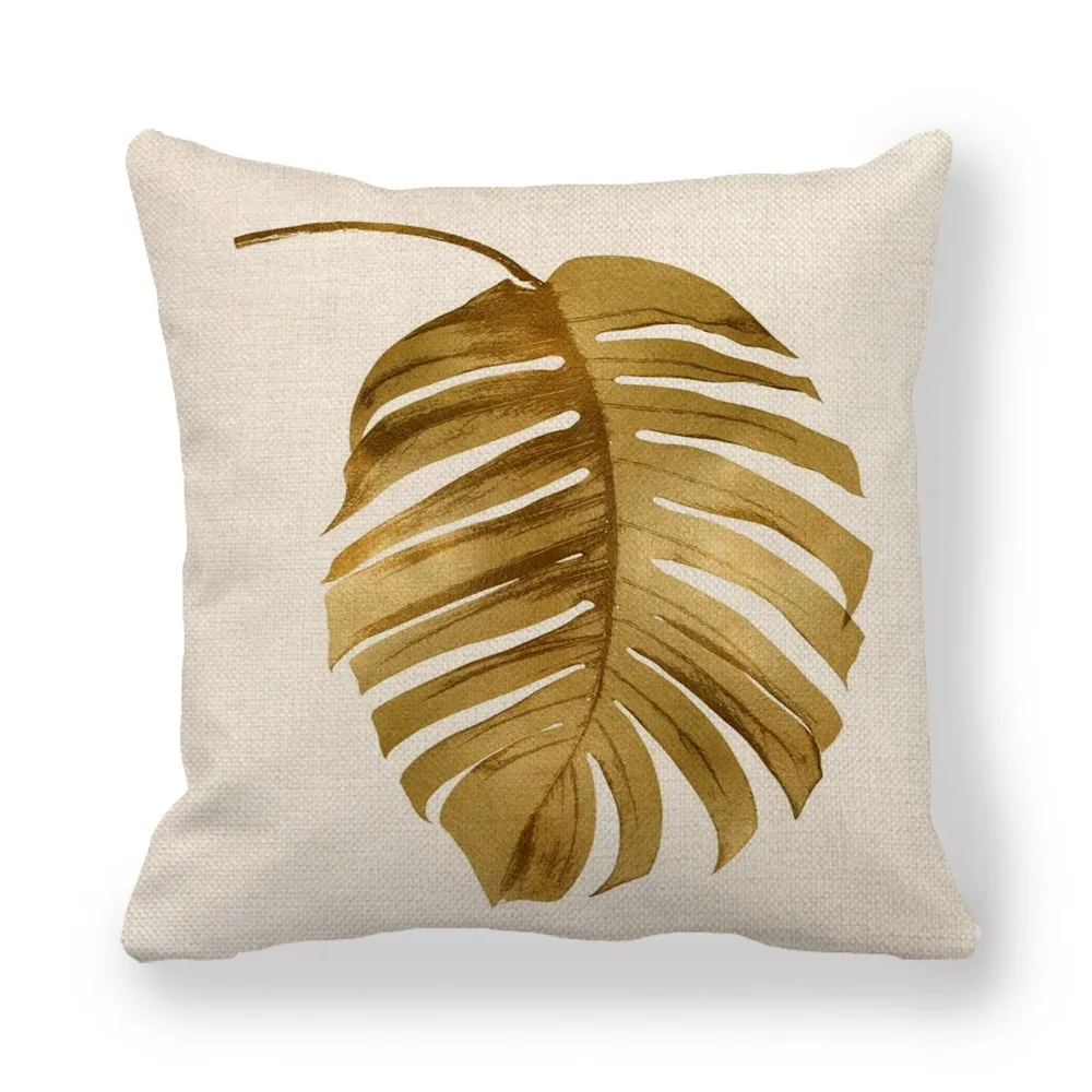 JA Wholesale Gold Print Leaf Square Throw Pillow Covers Home Decorative Couch Sofa Bedroom Cushion Cases for Living Room