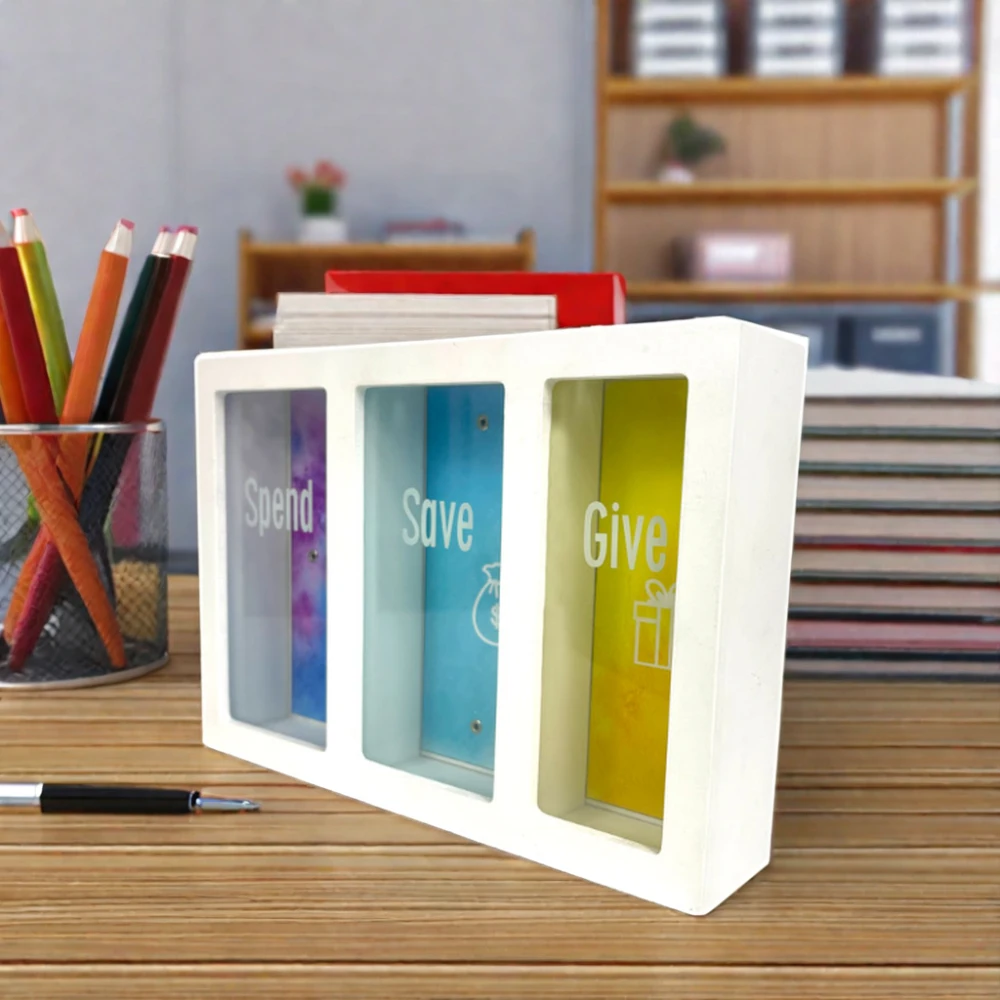 Custom Kids Wooden Piggy Bank Saving Box Personalized Desktop Piggy Bank Gift Money Safe Box 3 Division Children Wholesale Boxes