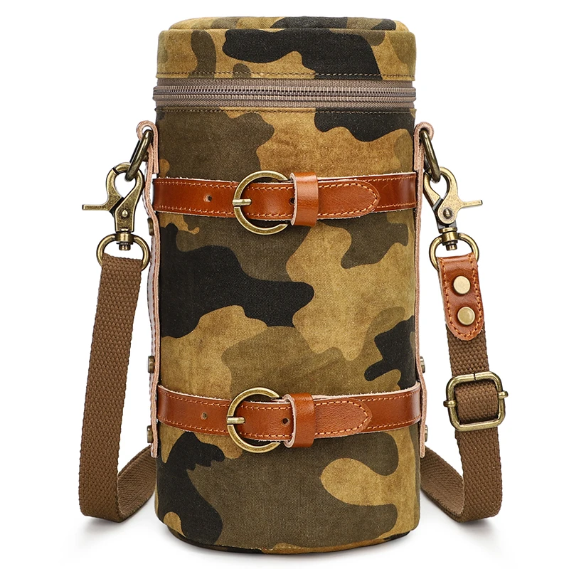 
Durable water resistant waxed canvas leather camera lens pouch hand bags for dslr 