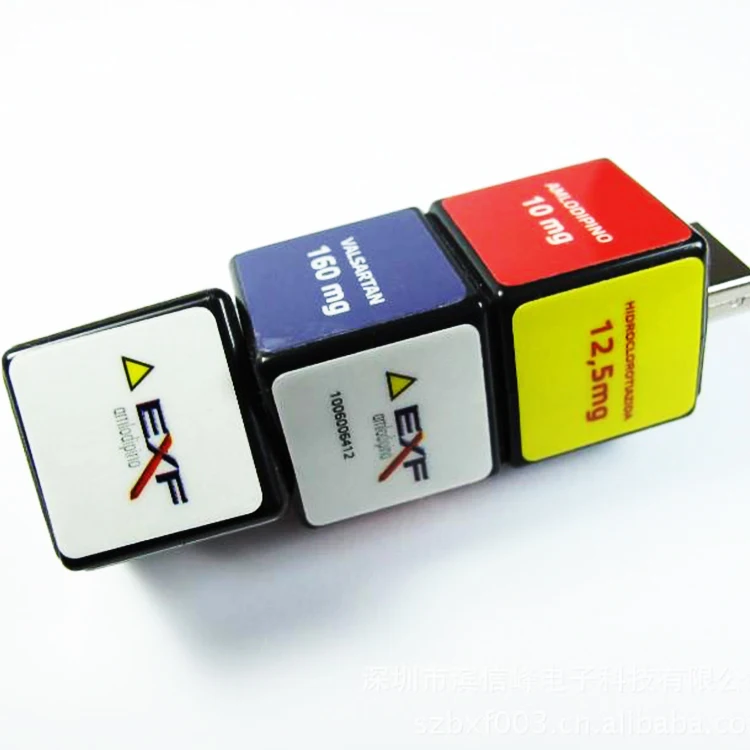 Plastic Cube USB Flash Drive Sticker Logo Pendrive Flashdisk with Key Chain Memoria USB 4GB 8GB 16GB 32GB
