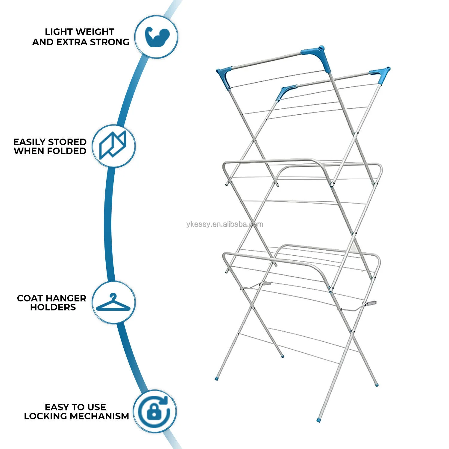 Stable and Sturdy Painted Steel Foldable Laundry Rack Washing Line Drying Length 14m 3 Tier drying rack for clothing