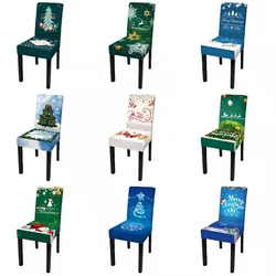 Christmas Chair Cover Christmas Snowman Sant Dining Chair Cover Universal Spandex Elastic Chair Slipcover
