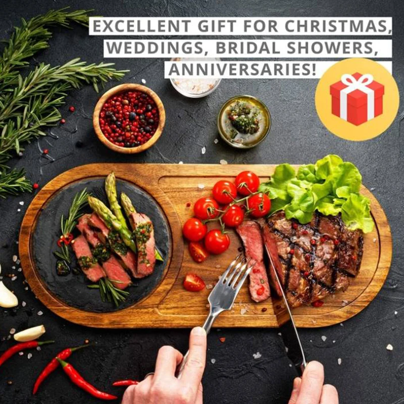 Steak bamboo wooden  Serving Board Charcuterie with Slate Stone marble smart Cutting Board with Handle collecting trays