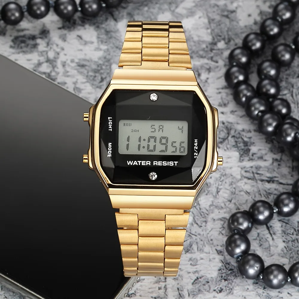 Electronic Digital Watch Rainbow color Fashion steel diamond women luxury digital watch F91W color sports watch