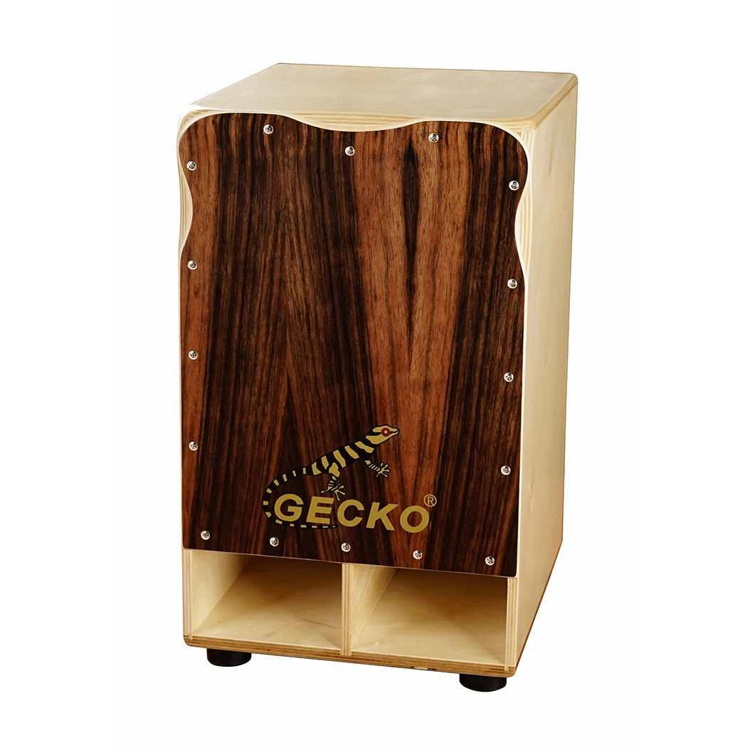 GECKO CD03 Cajon box drum factory price 2 sound holes woofer super Ebony wood Birch Jumbo bass cajon box drum with steel string