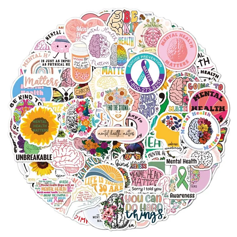 100PCS/Pack Motivational Stickers Graffiti Stickers Mental Health Knowledge Education Computer Psychological Health Stickers