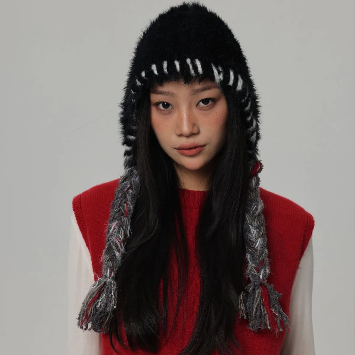 Winter warmth all-match woolen knitted Lei Feng hat mink hair colorful hand-braided ear protection hat