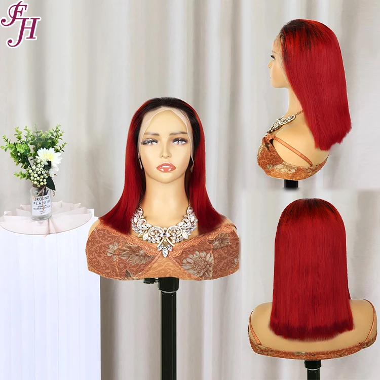 FH colorful short bob wigs semi natural straight lace frontal vietnam hair bone straight bob wigs for women