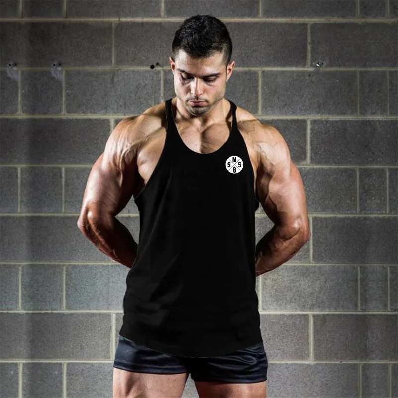 Summer Y Back Gym Stringer Men Cotton Bodybuilding Sleeveless Shirt Fitness Vest Muscle Singlets Workout Sportswear Tank Tops
