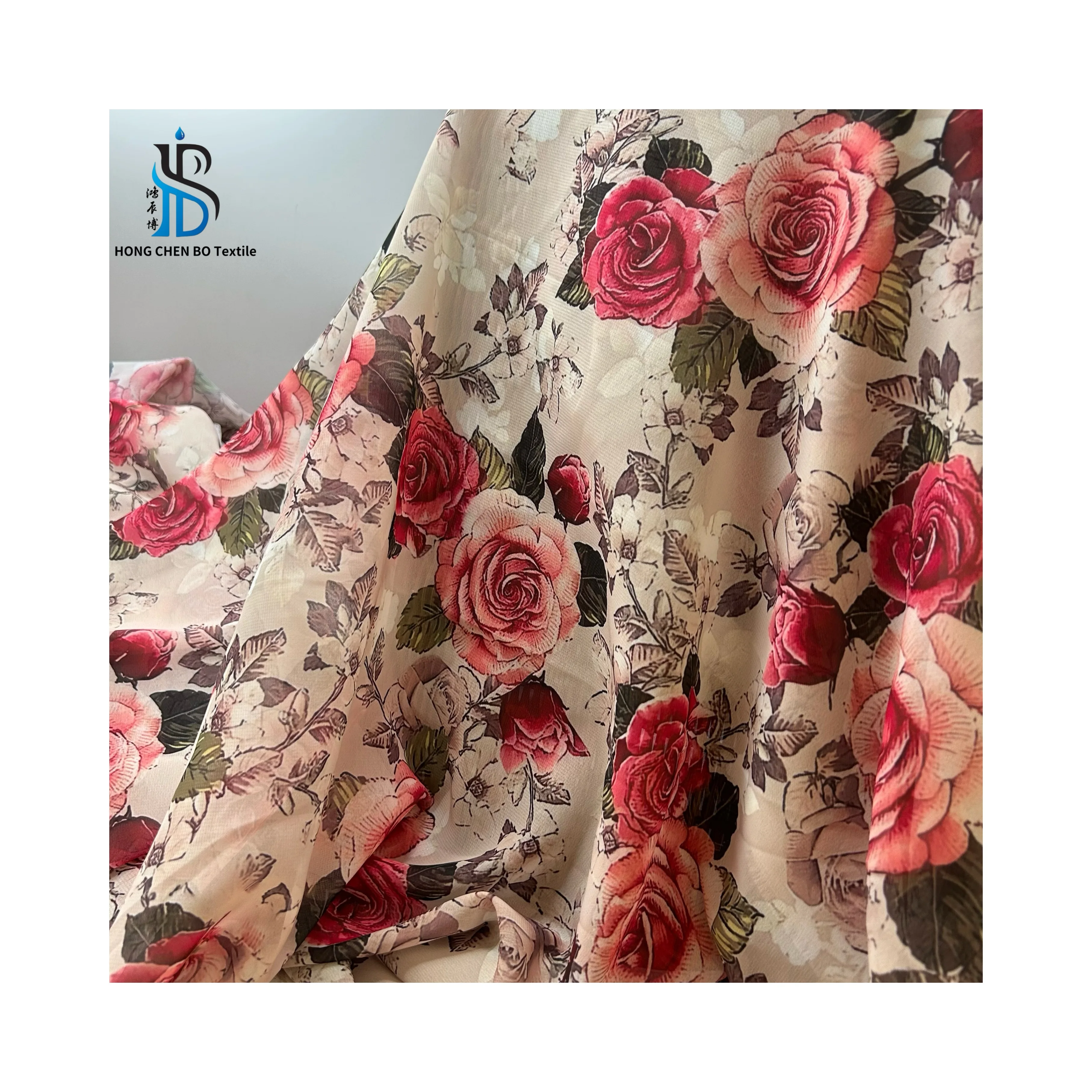 Factory direct price custom 100D chiffon print fabric rose pattern soft and breathable for clothing