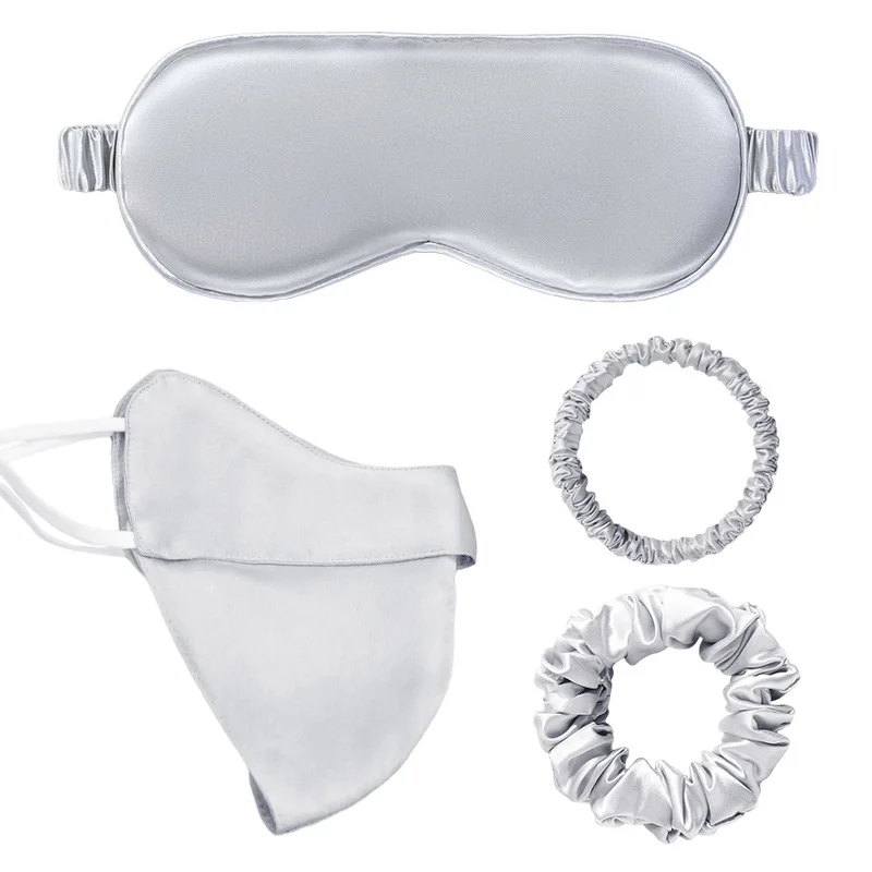 Satin Air Travel Silk Eye Mask Set with Drawstring Bag Hair Scrunchie Hairband for Home Textile