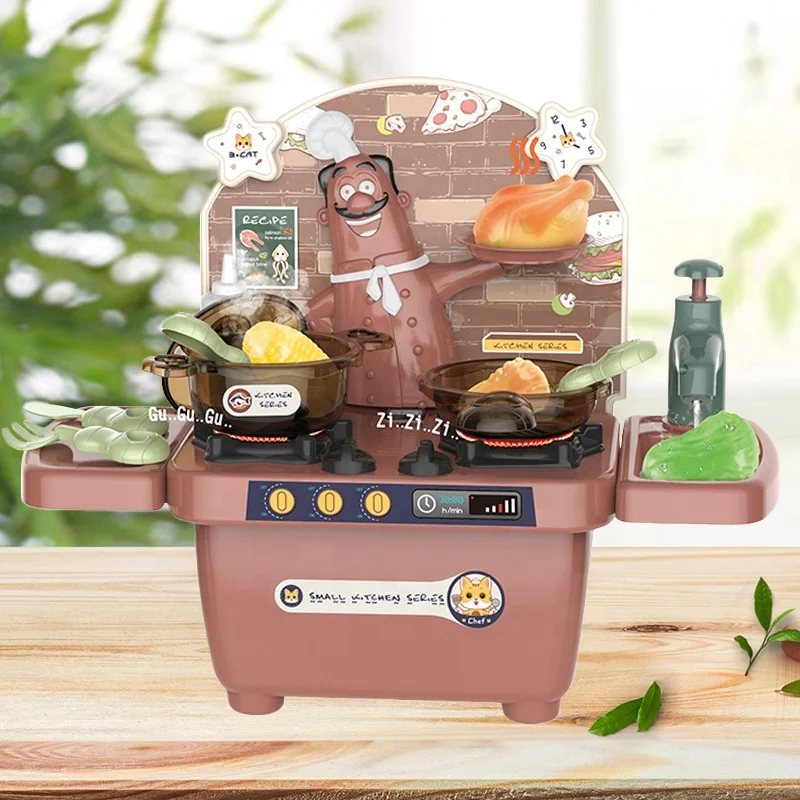 Pretend Play Simulation Plastic Cooking Table Chef Little Kitchen Set Toys with Light Music