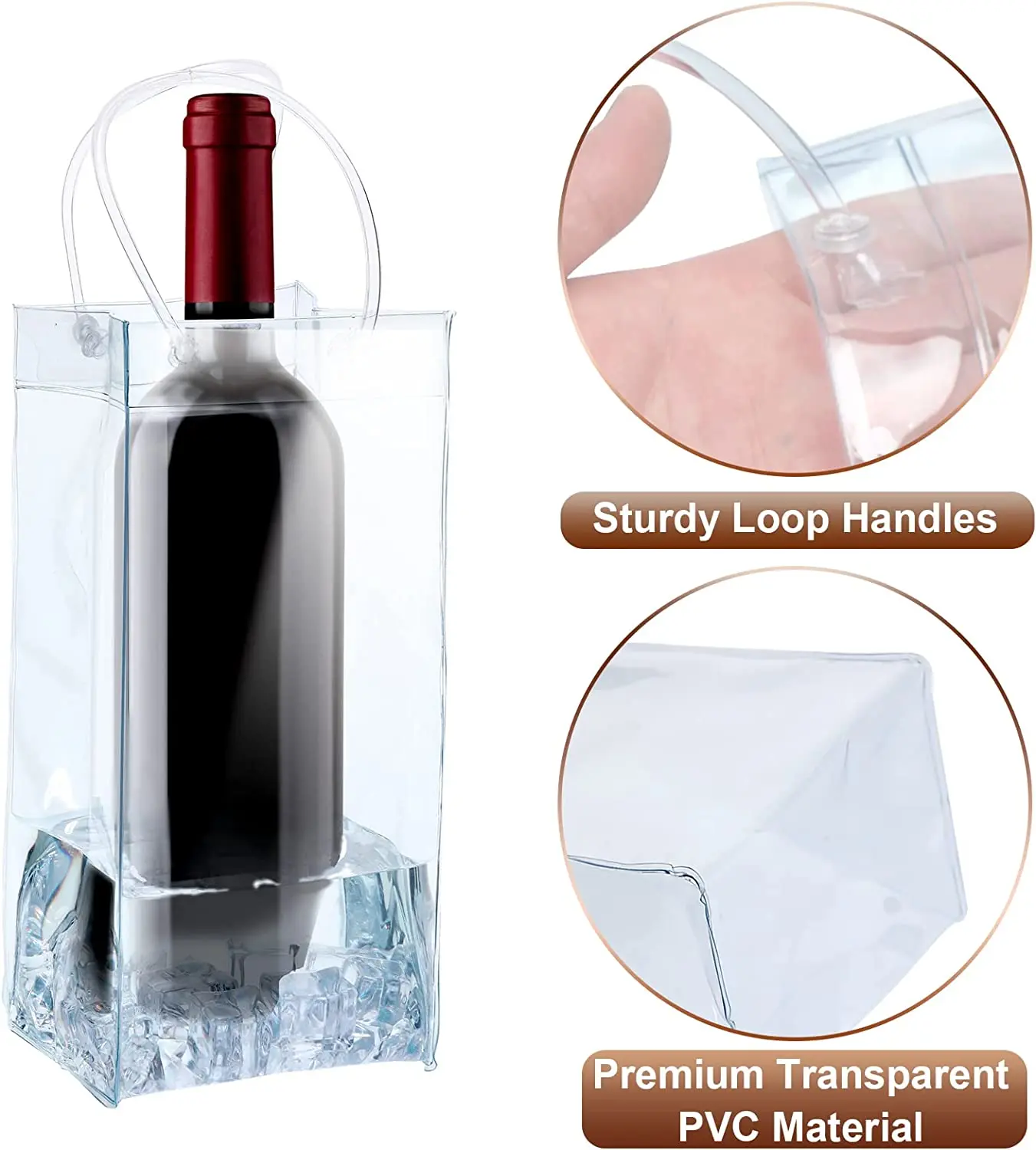 Wholesale Transparent PVC Wine Ice Bag Wine Pouch Collapsible Cooler Bag Clear Gift Bags for Champagne Beer